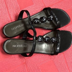 Nickels Black Patent Strap Sandals